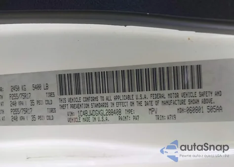 2016 Jeep Wrangler Unlimited Sport z USA, uszkodzony, nr VIN 1C4BJWDGXGL288408